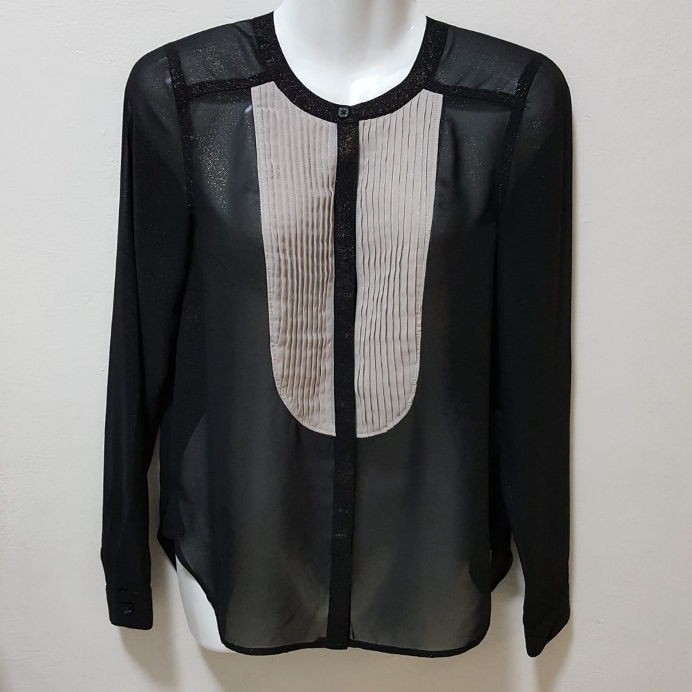 Urban Outfitters Silence Noise Top XS Tunic Metallic Gold Shimmer Sheer Pleated